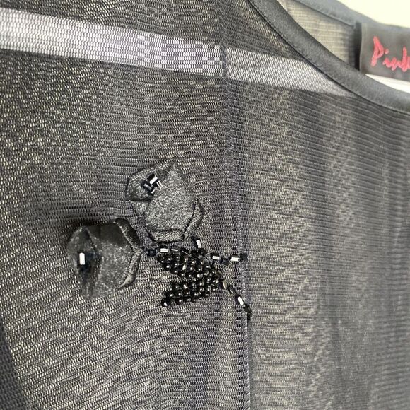 Pinky & Me Black Mesh Mini Dress 90s Y2k Sheer Beaded Size 4 - Picture 4 of 10